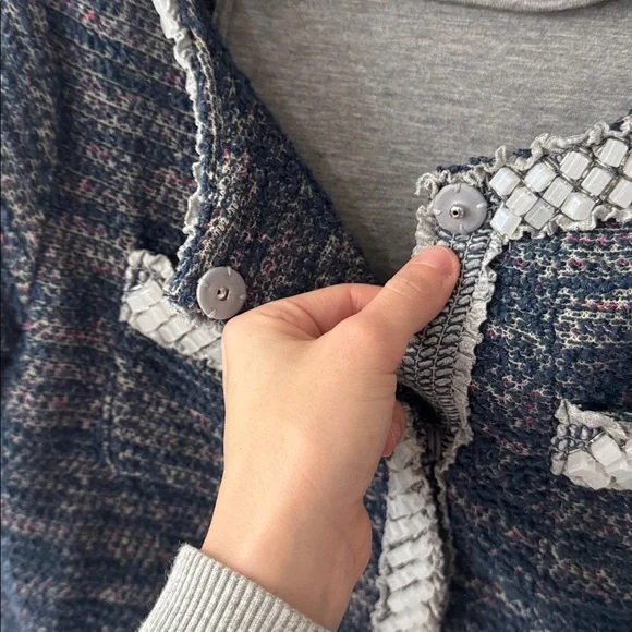 Anthropologie Isani Women’s Embellished Tweed Jacket Blazer Navy Medium - Picture 5 of 6